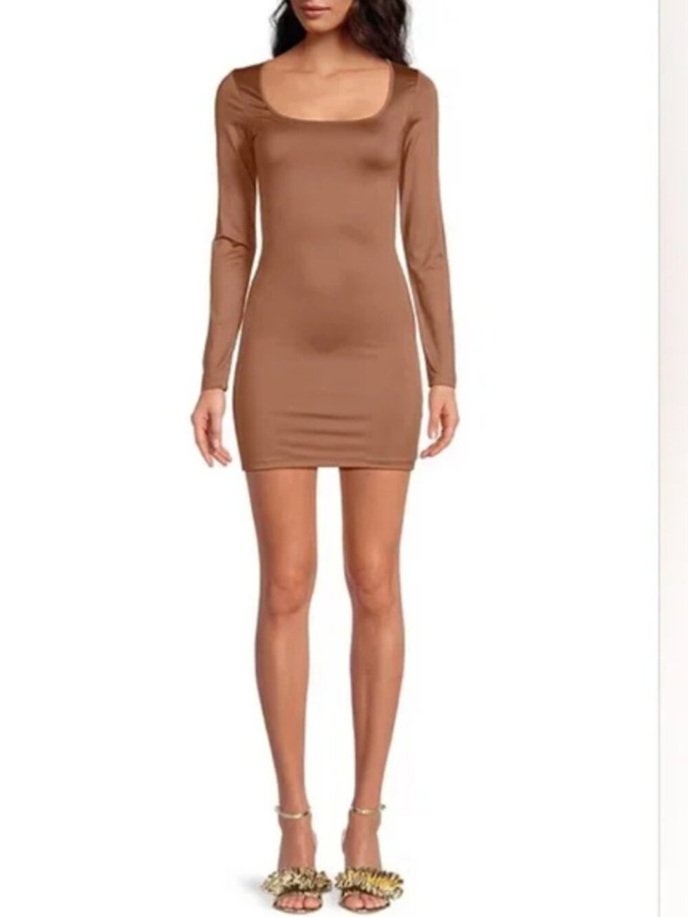 Gianni Bini Brown Stretch Ribbed Long Sleeve Short Body Con Dress size L Juniors